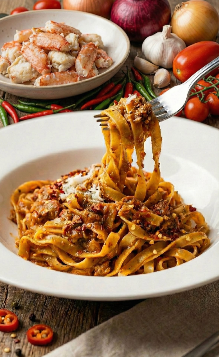 Singapore Chilli Crab Pasta with Real Crab Meat